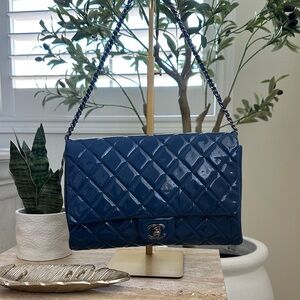 Chanel Blue Patent Quilted Shoulder Bag/clutch